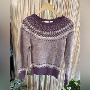 Cluelle Wool Shetland Sweater - Purple & lilac Fair Isle Pattern wool size L